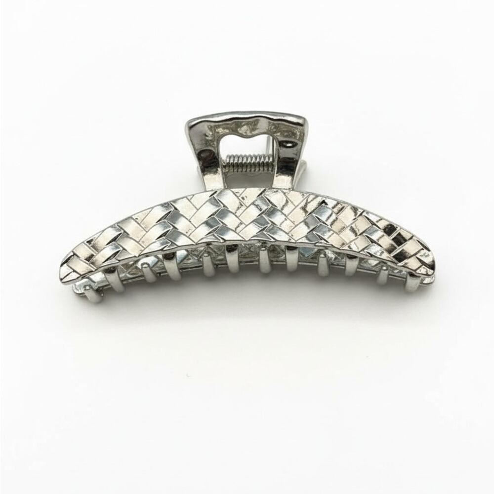 Metal Silver Tone Woven Hair Claw Clip